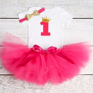 "ONE" HOT PINK TUTU DRESS W HEADBAND
